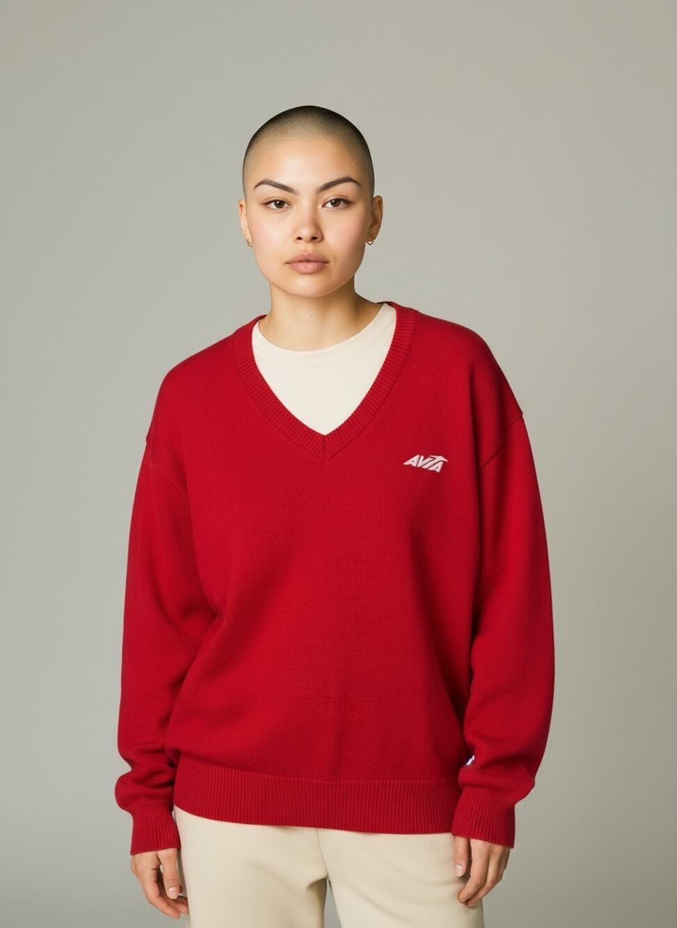 Vintage Avia Red V Neck Sweater Large USA Cotton Athletic Use Only! Unisex